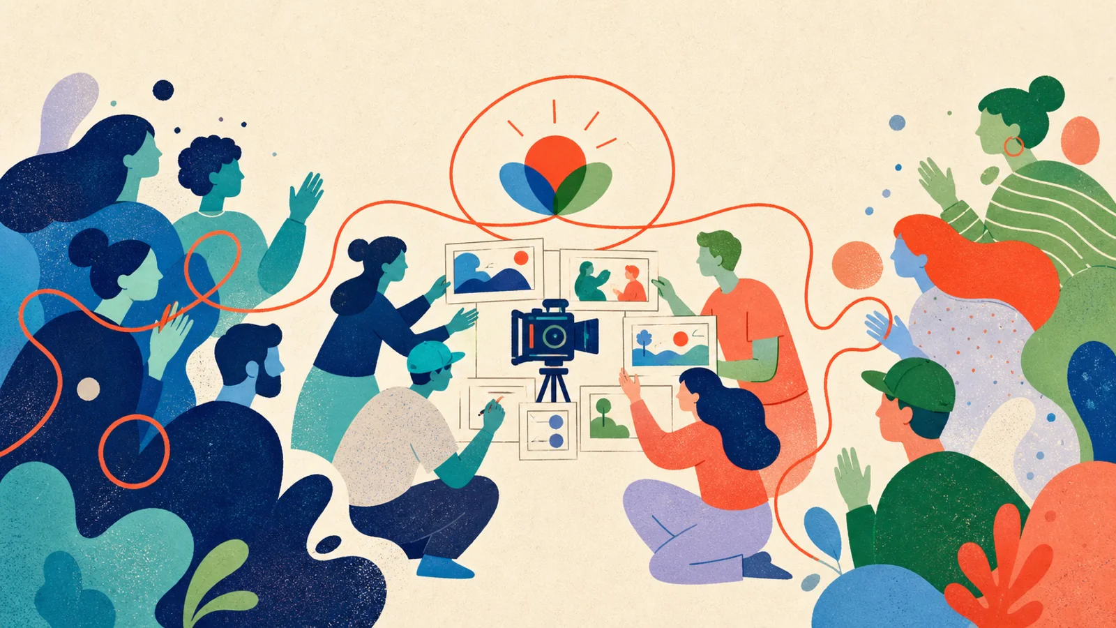 Ilustração mostra duas comunidades de marca construindo juntas uma história audiovisual