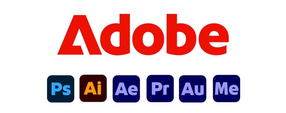 Logo vermelho da Adobe e ícones atualizados dos aplicativos Creative Cloud