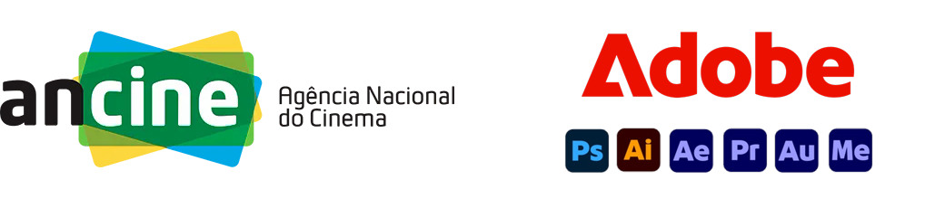 Logotipos da ANCINE e da Adobe com aplicativos Creative Cloud atualizados em 2025
