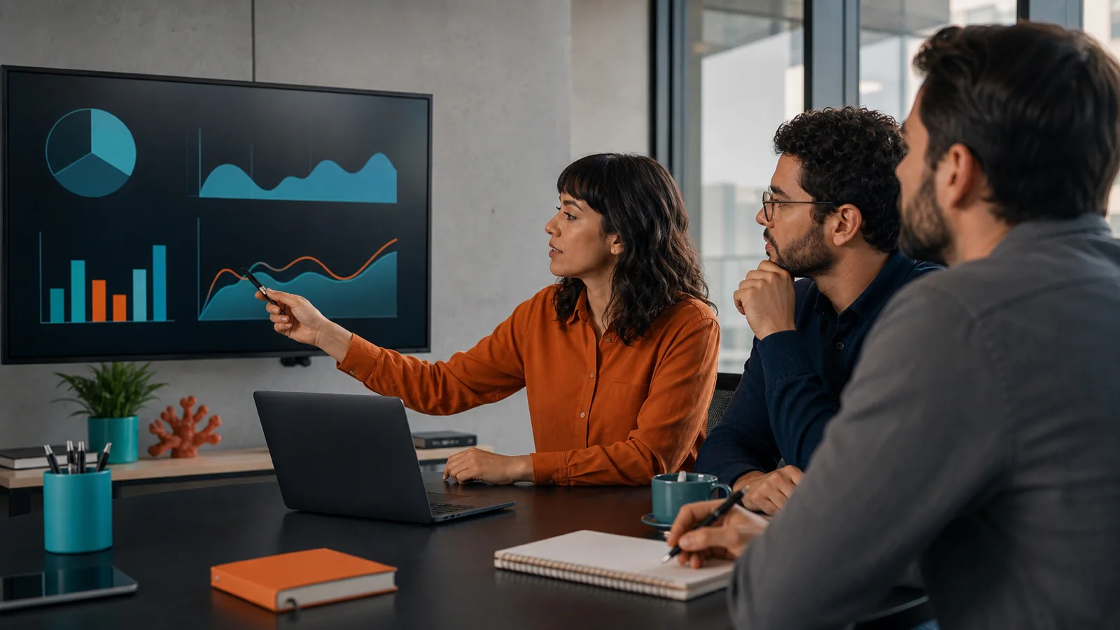 Profissionais analisam métricas de retenção, compartilhamentos e resultados de vídeos corporativos